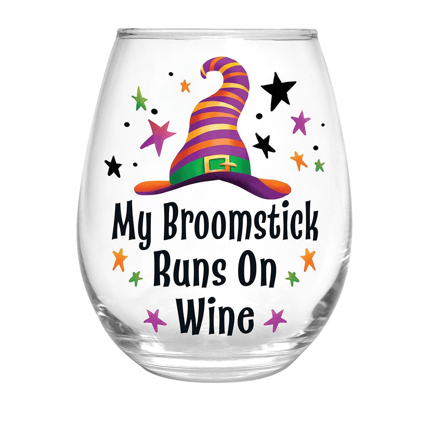 “My Broomstick Runs On Wine” Stemless Glass w/Gift Box