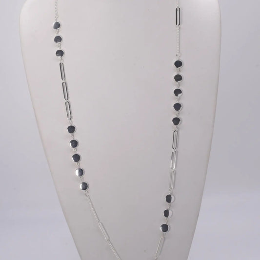 Station Long Chain Necklace - Silver