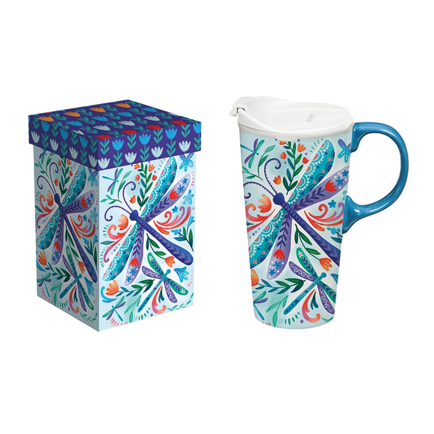 Floral Dragonfly Perfect Travel Cup w/Box