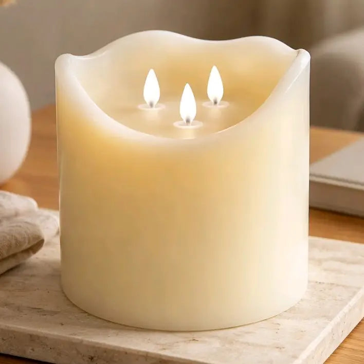 Cream Non Drip Moving Flame LED Candle 3in by 6in