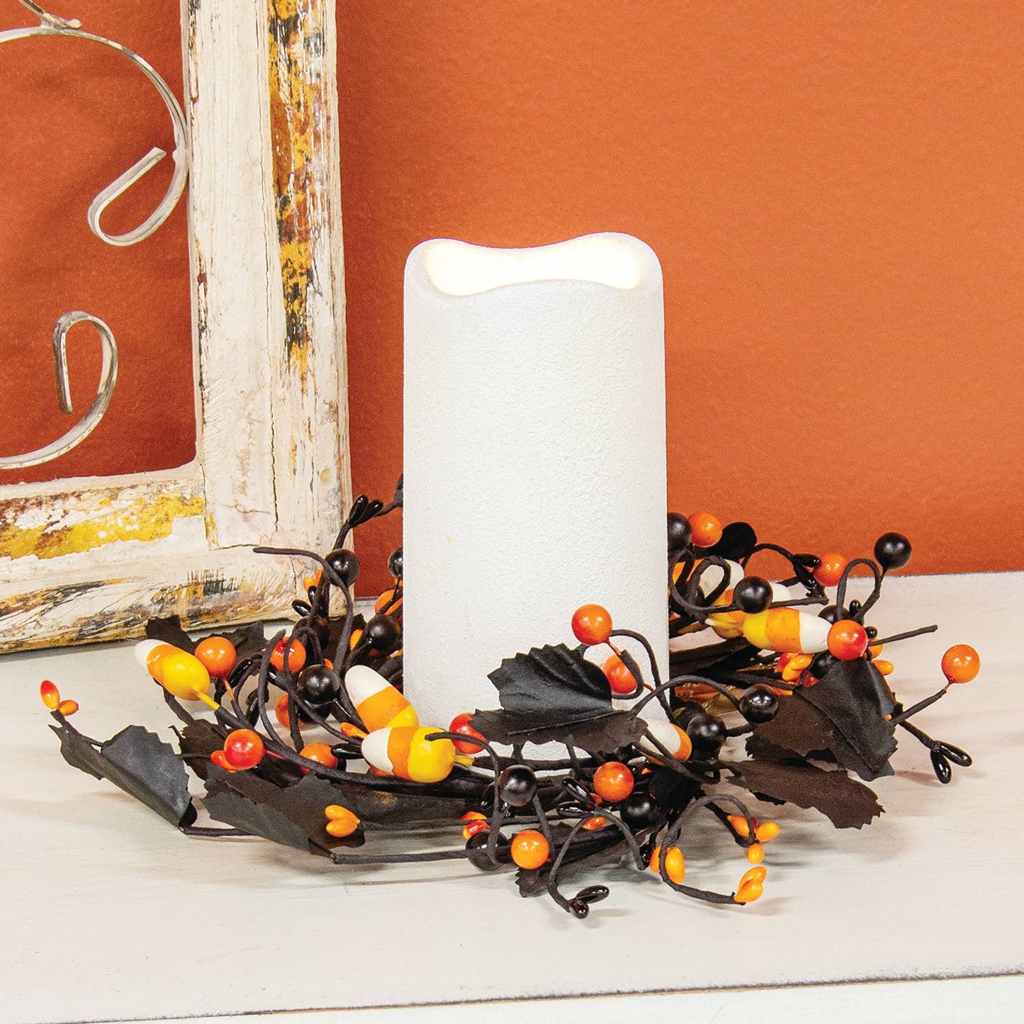 Spooky Candy Corn & Berries Candle Ring - 3.5"