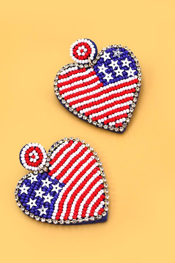 4TH OF JULY SEED BEAD USA FLAG DROP EARRINGS | 40E288: USA