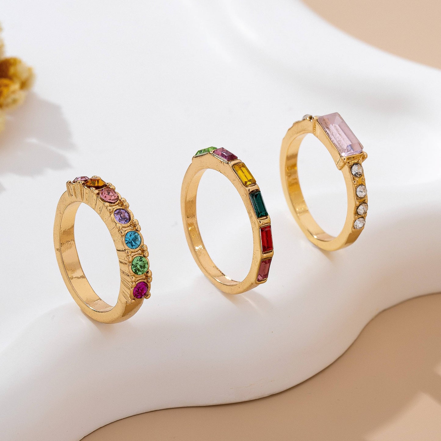 Rainbow Gemstone Triple Band Ring Set | 80R228: Set