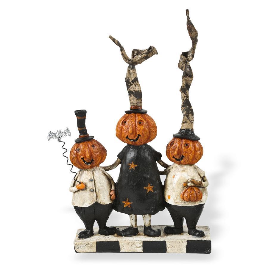 8″ Resin Pumpkin Family Trio with Bat