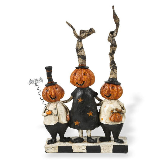 8″ Resin Pumpkin Family Trio with Bat