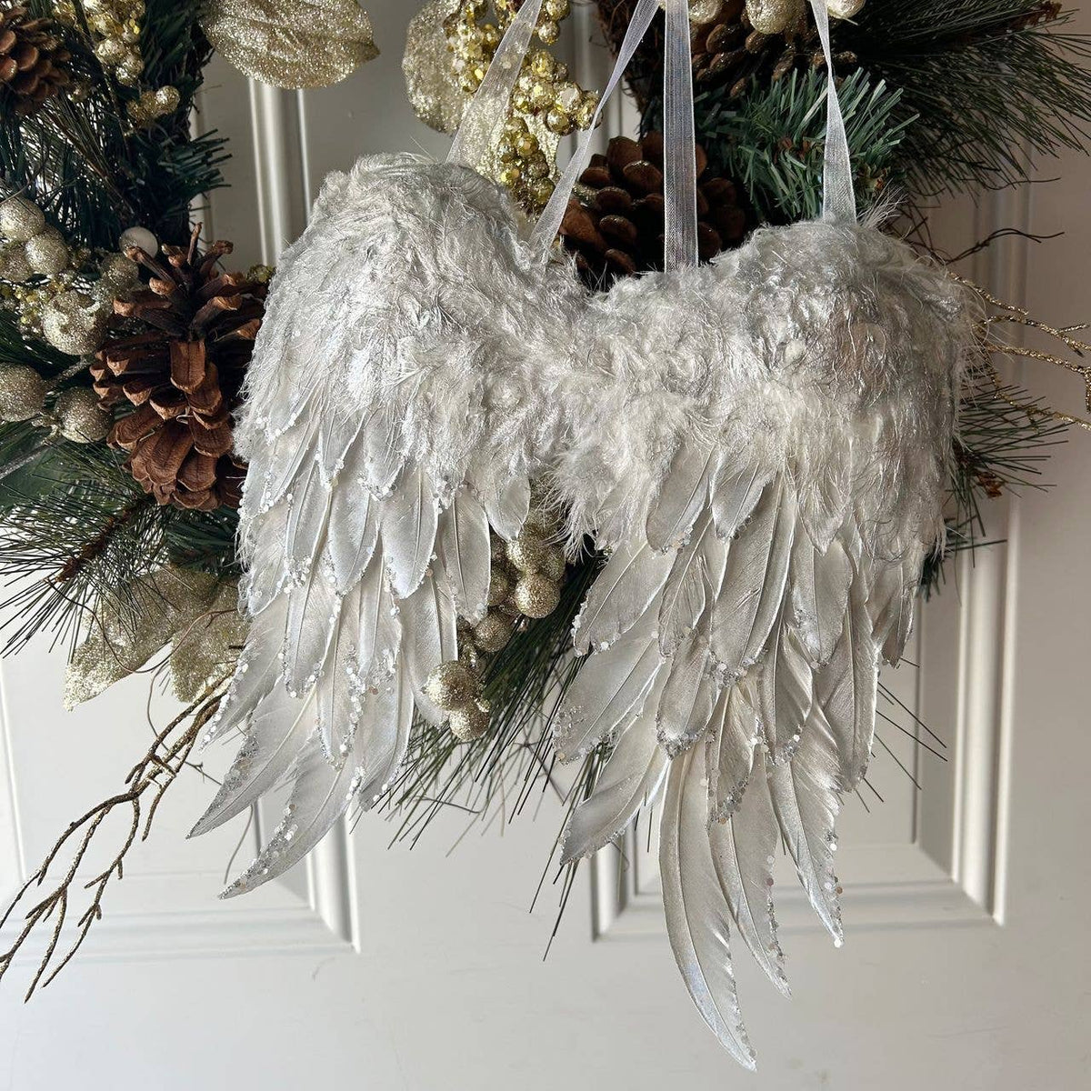 Silver Metallic Feather Angel Wing Ornament