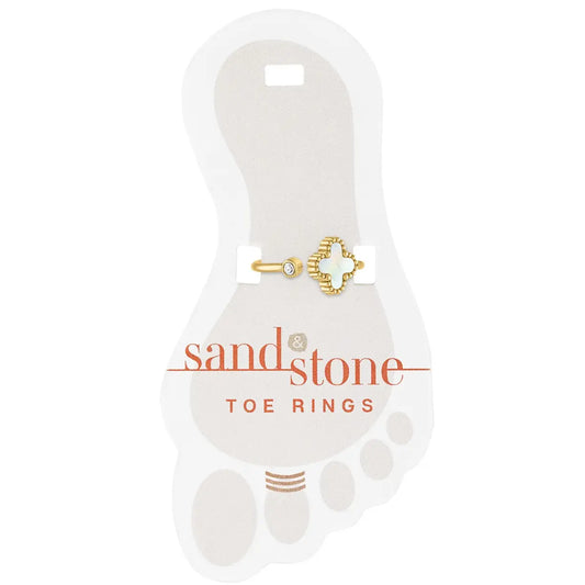 Gold Mini CZ & Quatrafoil Sand & Stone Toe Ring