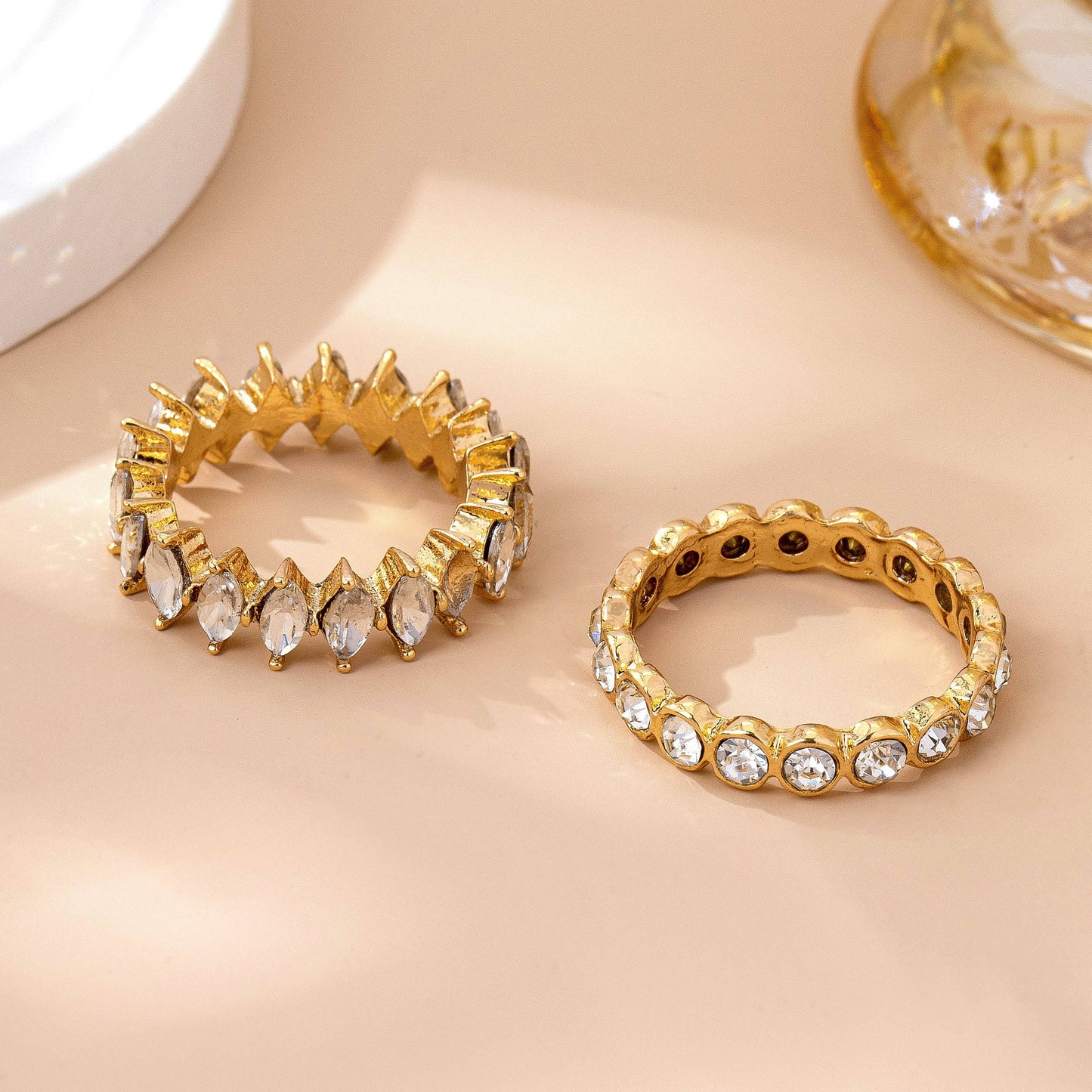 Gold-Tone Crystal Ring Duo | 80R175: Gold