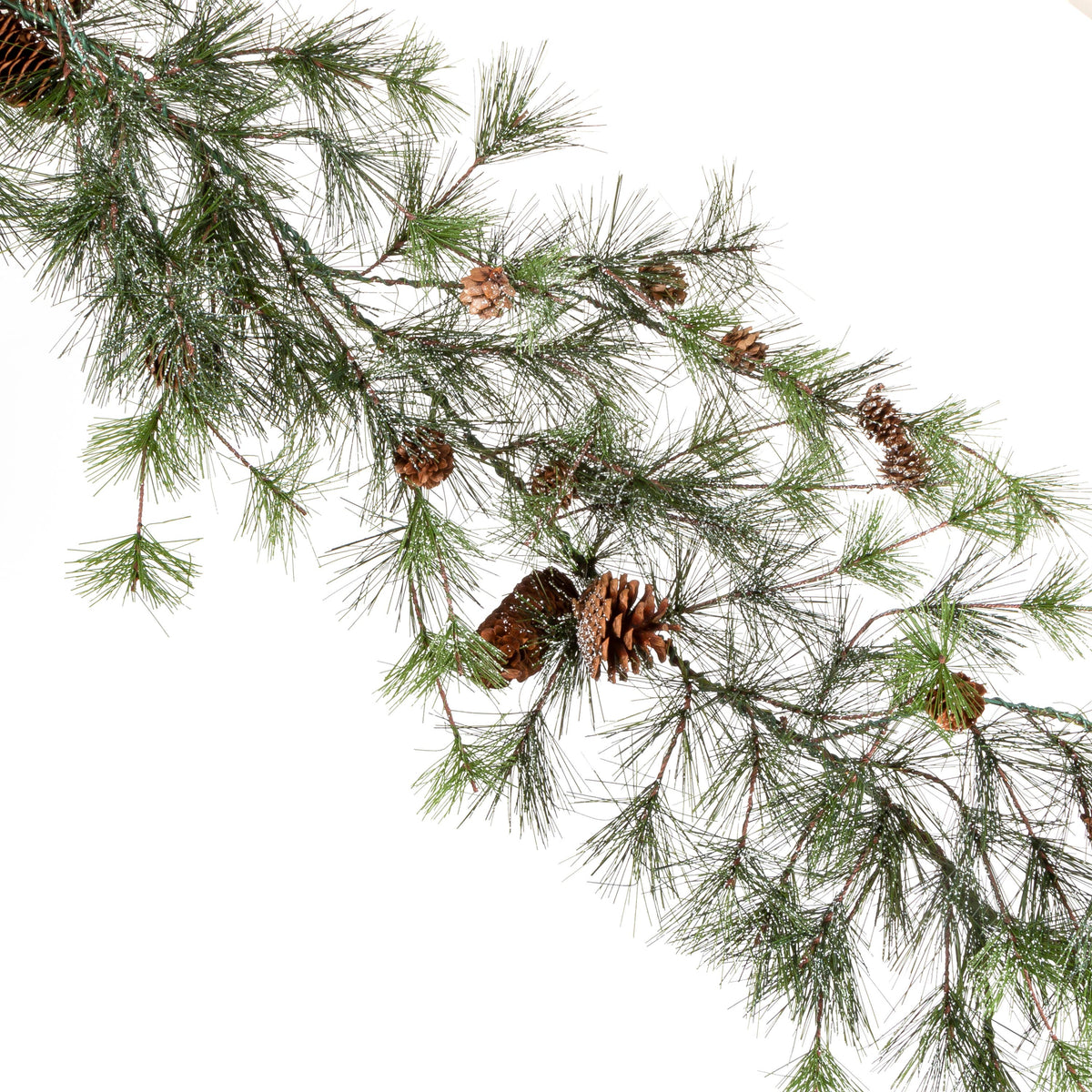 Christmas Snowy Ming Pine Garland 6ft with Drooping Branches