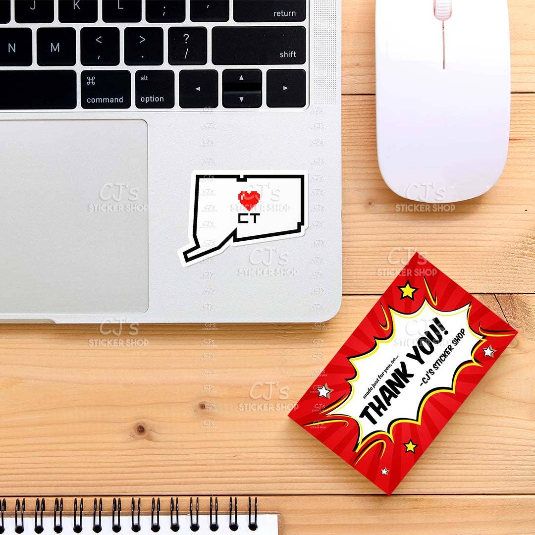 Connecticut Pixel Heart State Outline Sticker Vinyl Decal: 3"