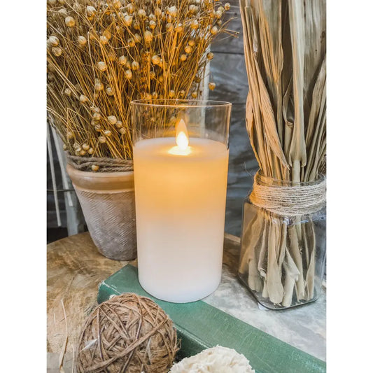 Clear Glass Cylinder Moving Flame LED Candle 3x6in