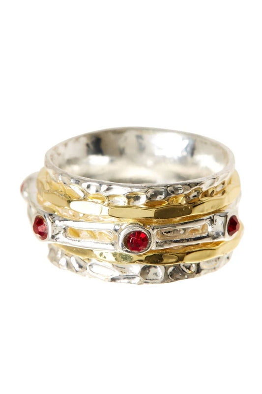 Garnet Crystal Two Tone Spinner Ring - Size 9