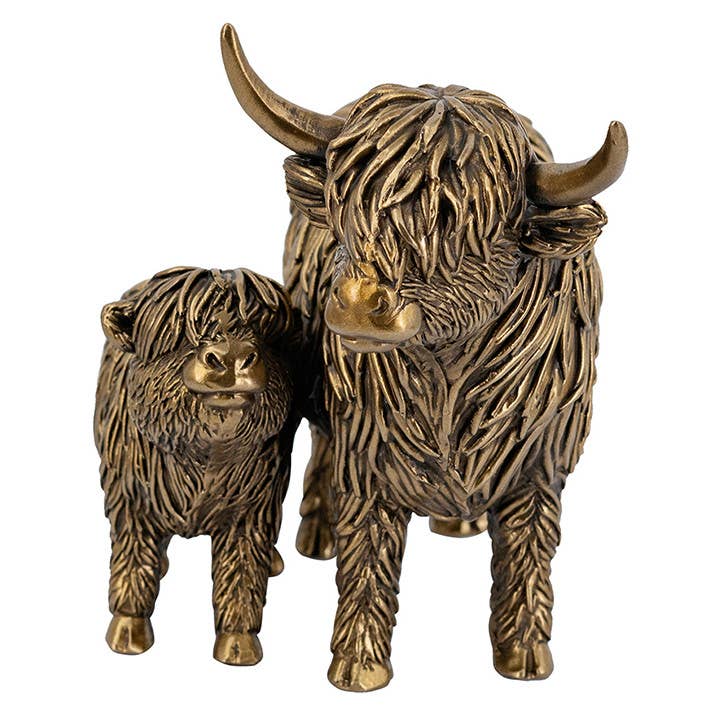Gold Metal Highland Cow Figure - 2 style options: Single