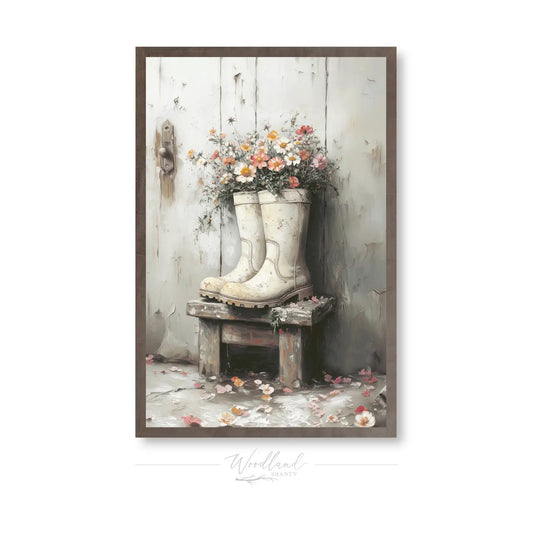 Framed Spring Floral Boots Wall Art Sign