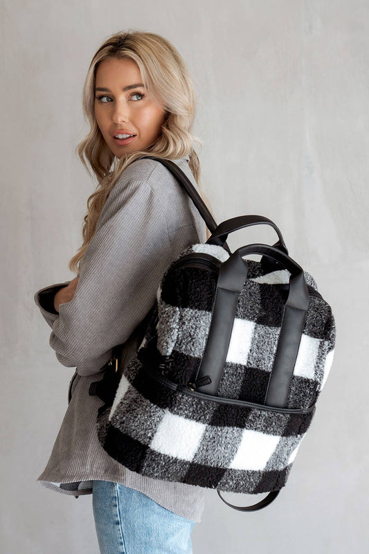 Hattie Sherpa Backpack w/ Guitar Strap | BP2105SHP: Black/White
