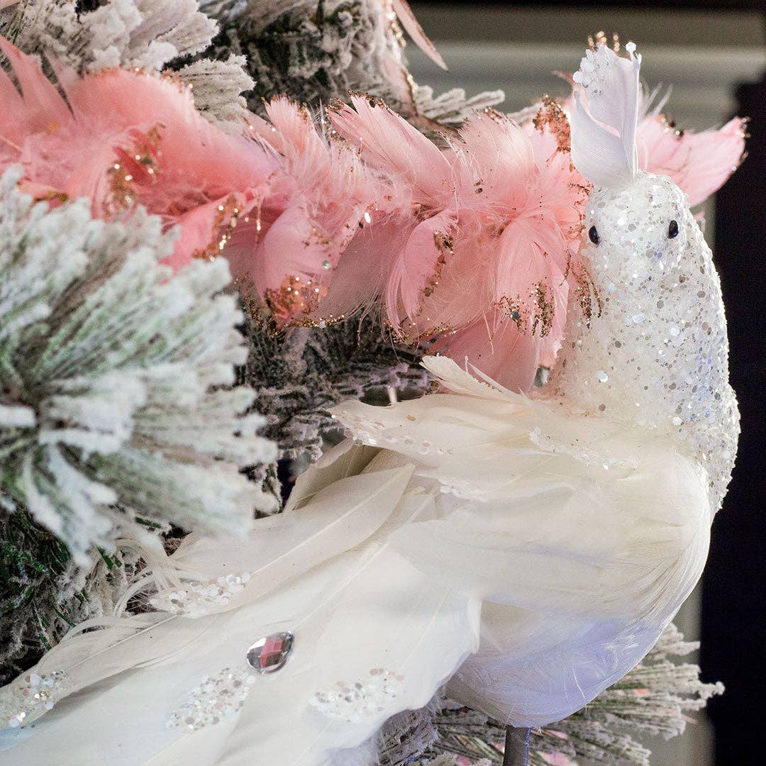 White Peacock Ornament: 15"
