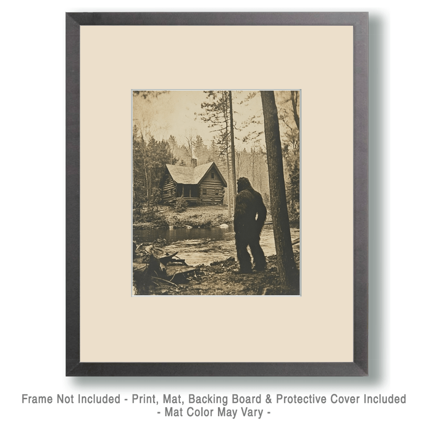 Bigfoot Across the Pond - Log Cabin Companions Wall Art Prints – 8″x10″ Artwork for 11″x14″ Frame
