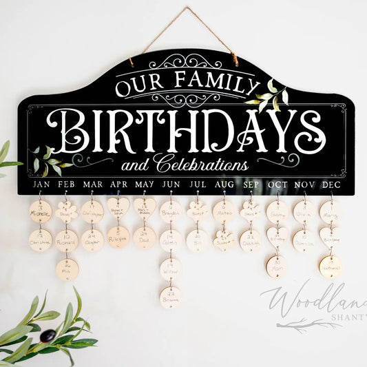 Family Birthday Calendar - Black