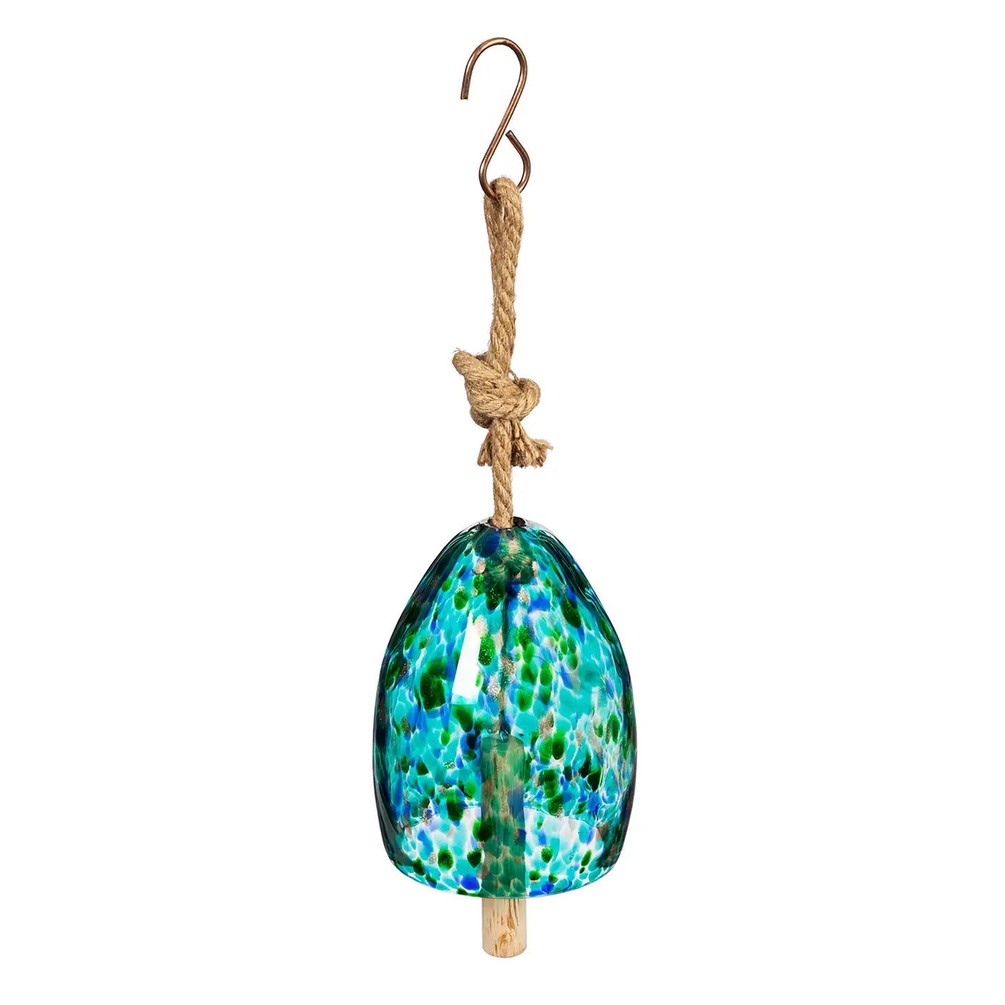 Blue Coastal Garden Bell, Turquoise Speckled Art Glass Bell