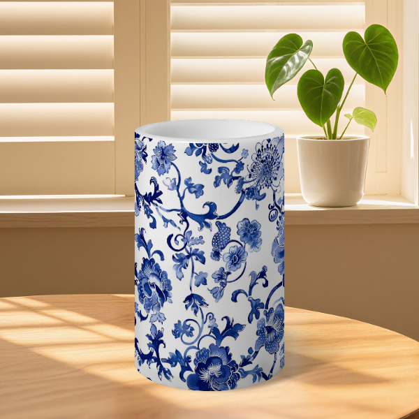 3-Piece Blue & White Porcelain Flameless LED Pillar Candles: BW2