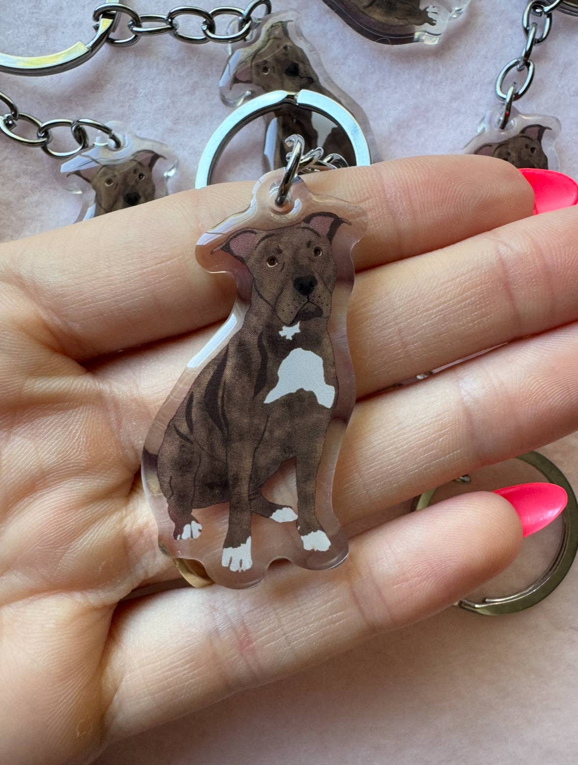 Pit Bull, Staffy (brindle) Keychain