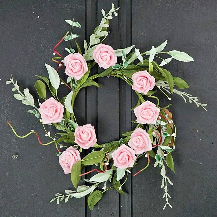 ISB64952- 12in Foamy Pink Rose Wreath-2/24pcs