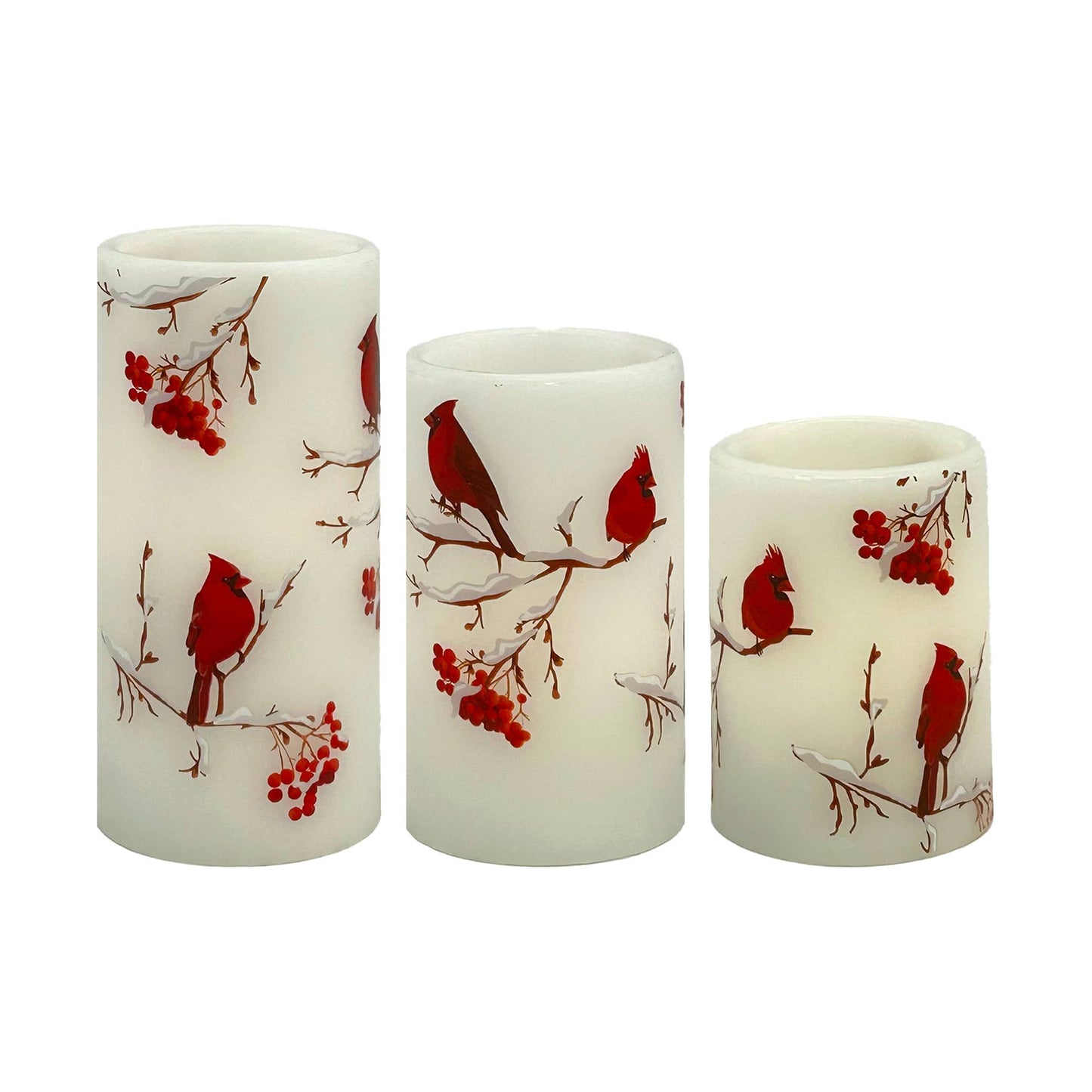 Battery-Operated Wax Candles with Cardinal Design - Set of 3