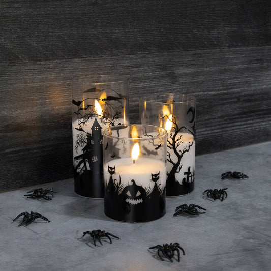 Battery Operated LED Halloween Hurricane Candles (set of 3)