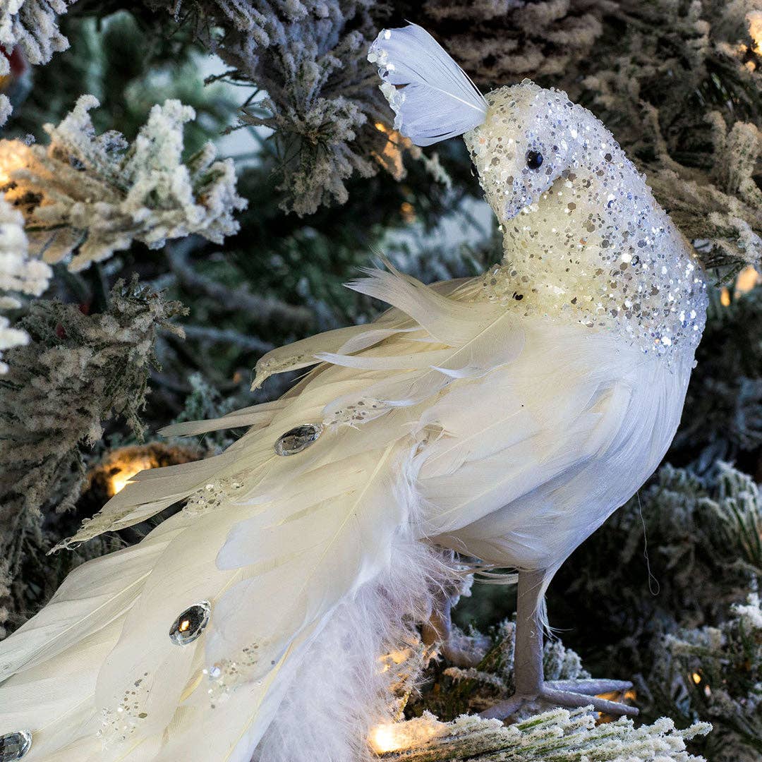 White Peacock Ornament: 15"