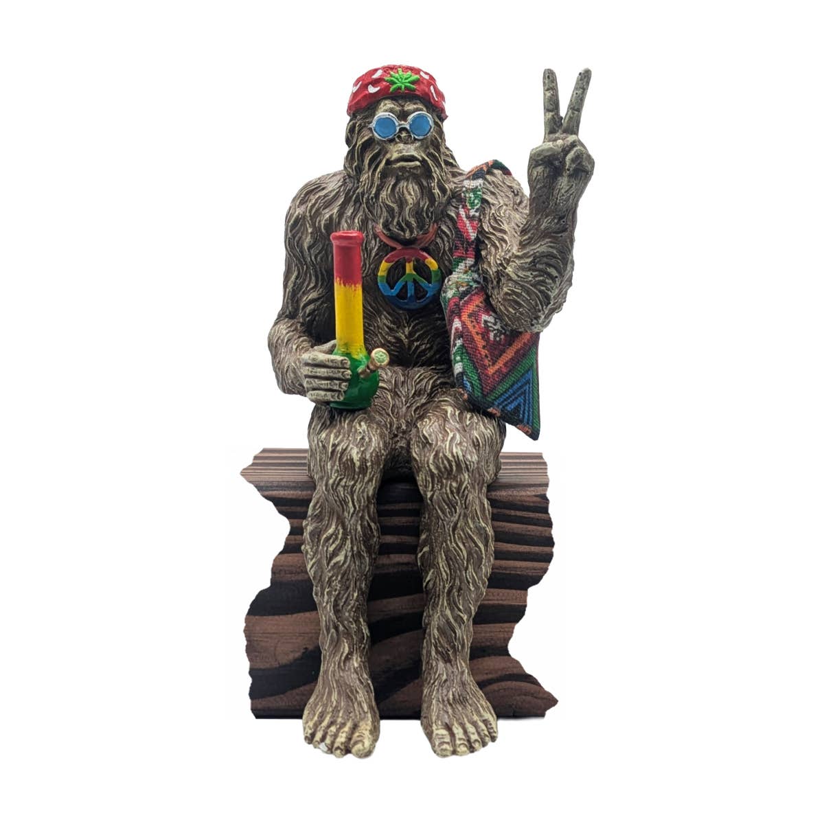 Hippie Bigfoot Sasquatch with Bohemian Bag Statue: Stonegray