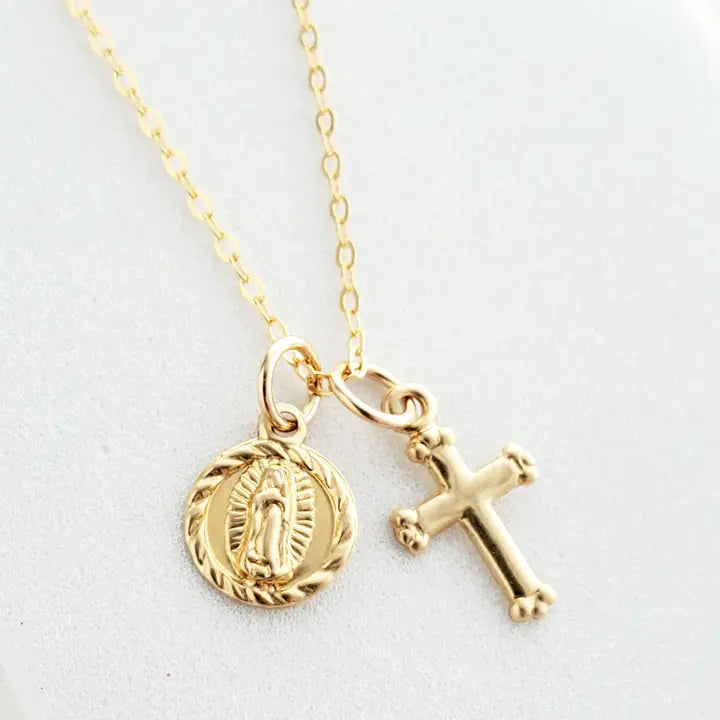 Gold Cross/ Virgin Mary necklace
