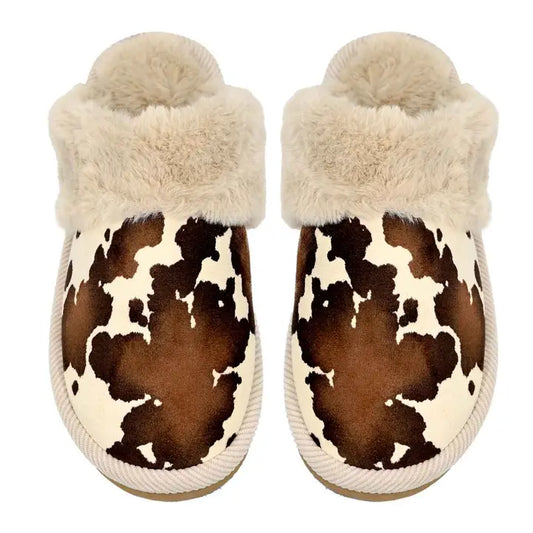 Cow Print Furry Slippers Small
