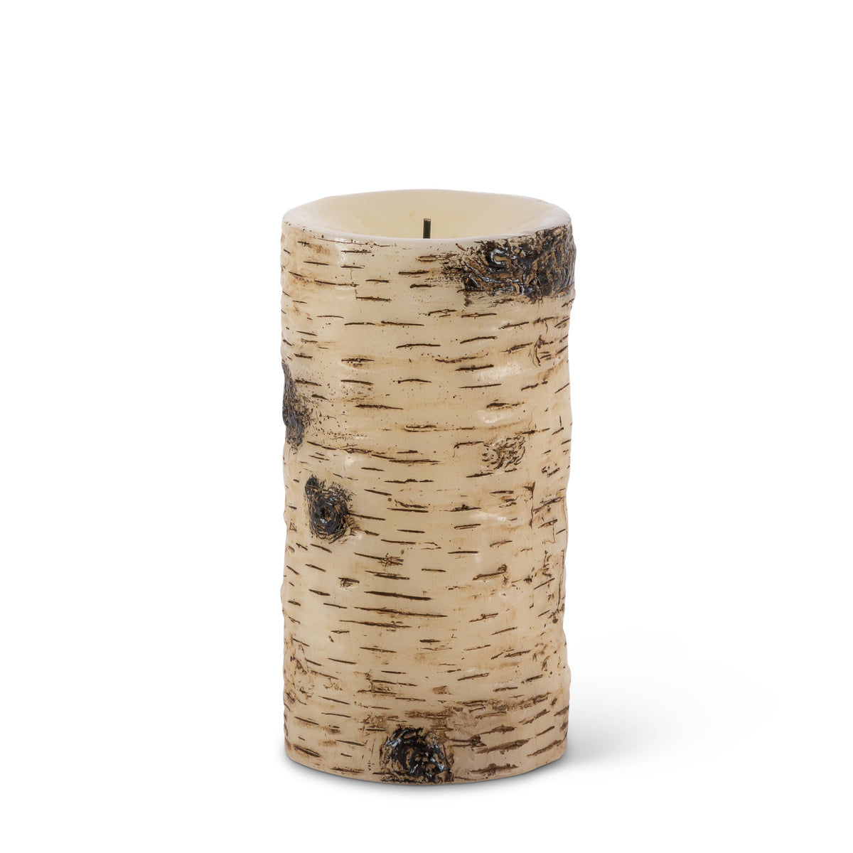 Set of 3 Birch Bark LED Wax Pillar Candles – Graduated 4-Inch, 5-Inch, and 6-Inch Flameless Pillars with Glow Wick(R) and Warm White LED