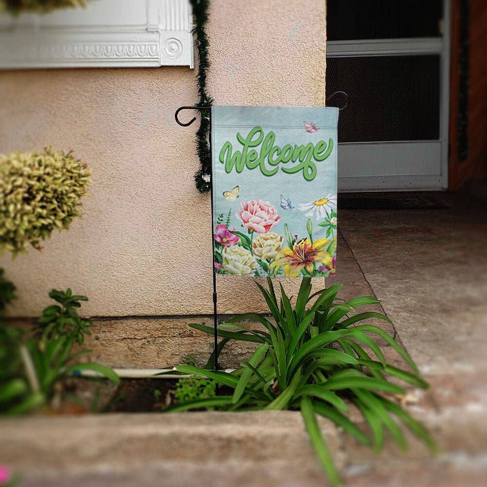 H&G Studios Welcome (Spring Flowers) 12x18in Garden Flag