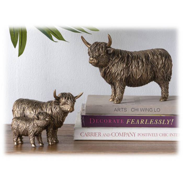 Gold Metal Highland Cow Figure - 2 style options: Cow w/Baby