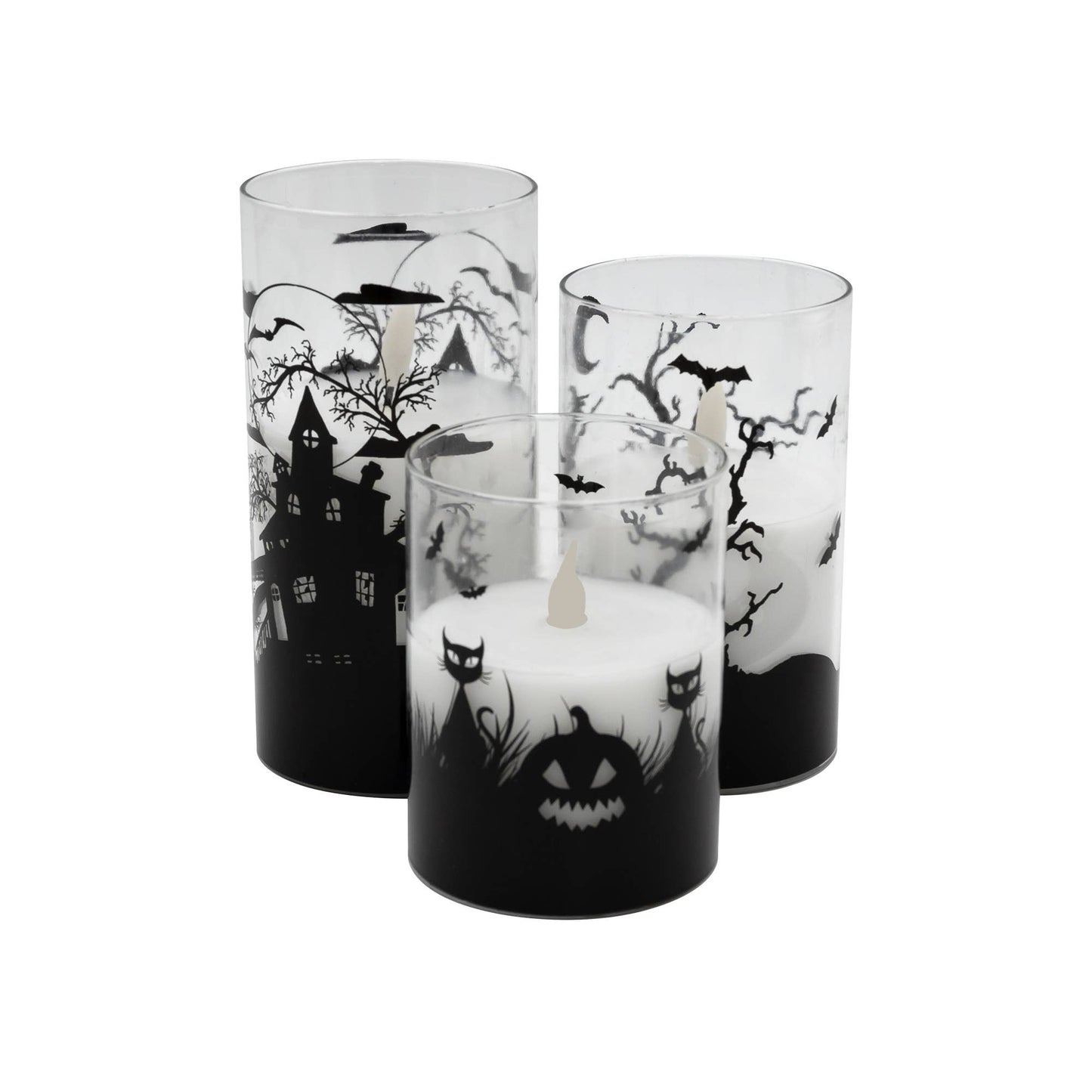 Battery Operated LED Halloween Hurricane Candles (set of 3)
