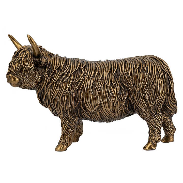 Gold Metal Highland Cow Figure - 2 style options: Cow w/Baby