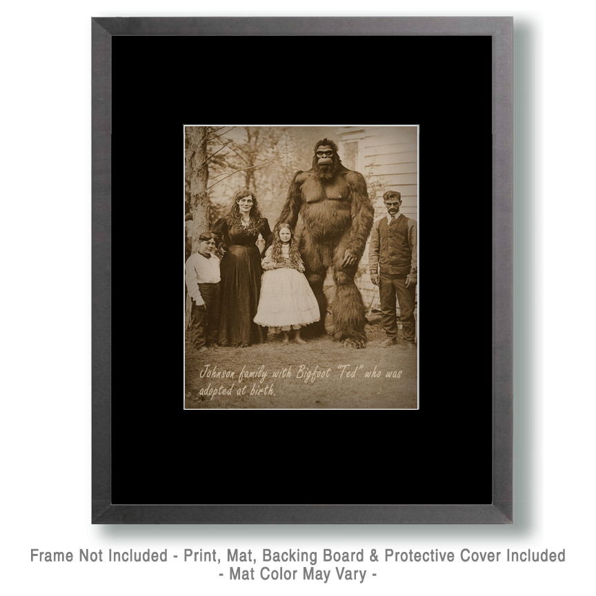 Adopted - Bigfoot and Sasquatch Wall Art Prints – 8″x10″ Artwork in 11″x14″ Mat