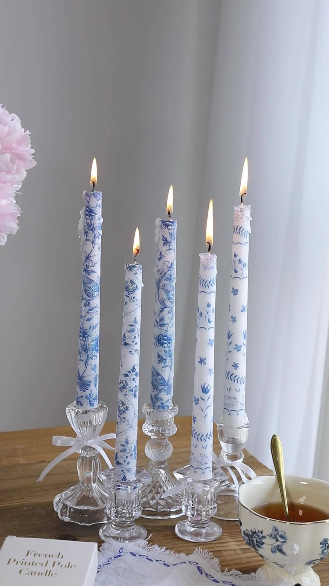 2pcs 25CM Blue and White Porcelain Smokeless Taper Candle: #2