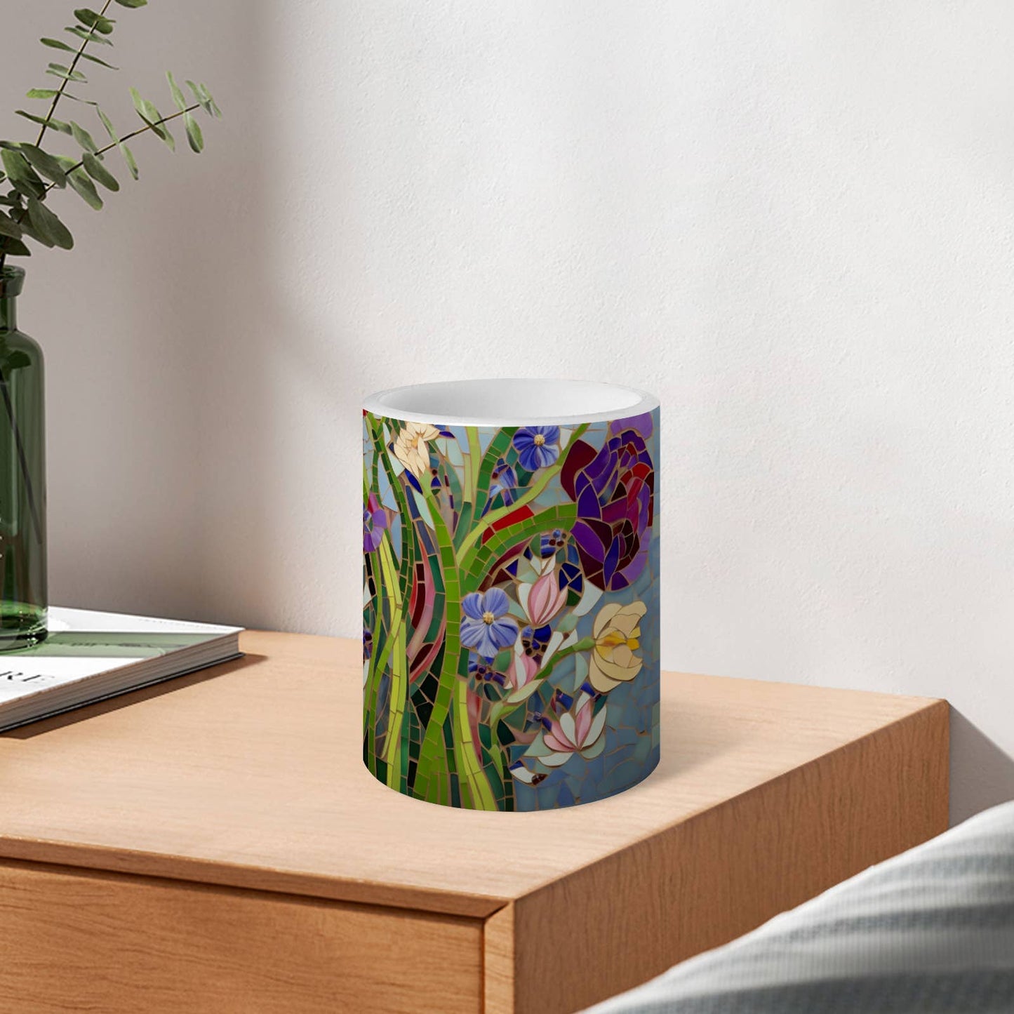 Floral Pattern Striped Flameless Pillar LED Candle Set of 3: HH7