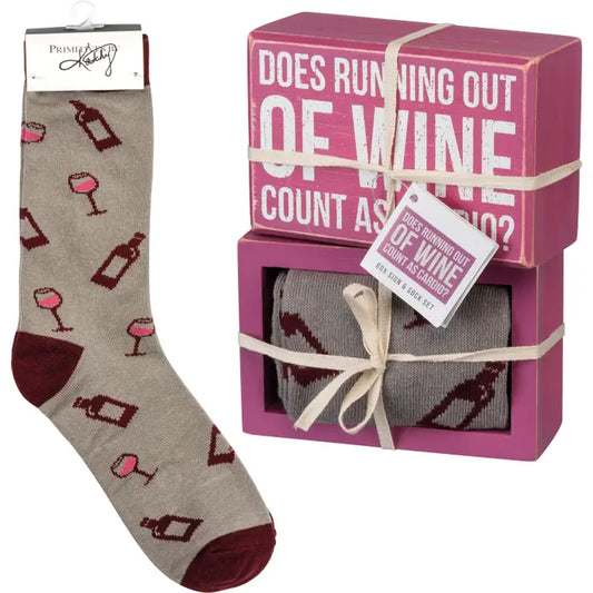 Running Out of Wine Box Sign and Sock Set