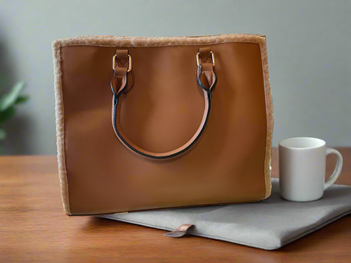 Medium Brown Hand Bag With Fur