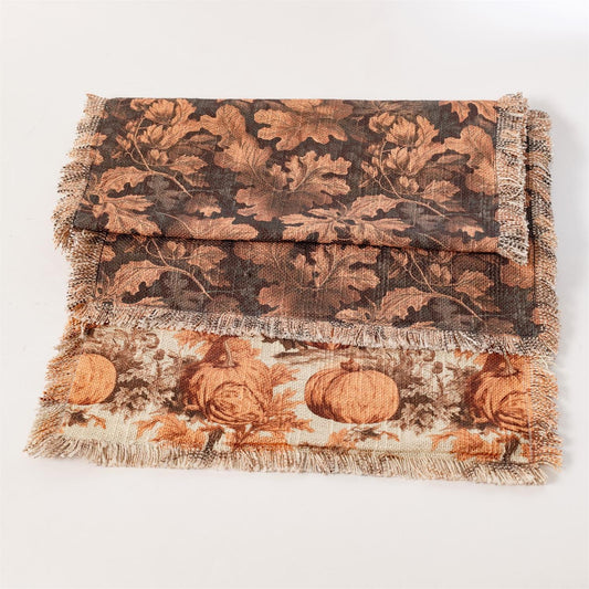 Reversible Table Runner - Fall Leaves And Pumpkins