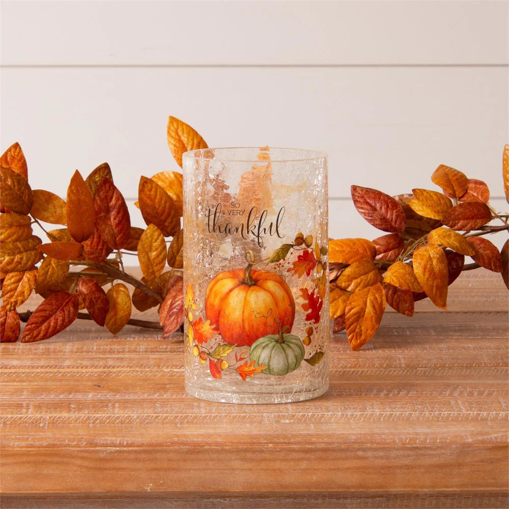 Crackle glass luminary with lights