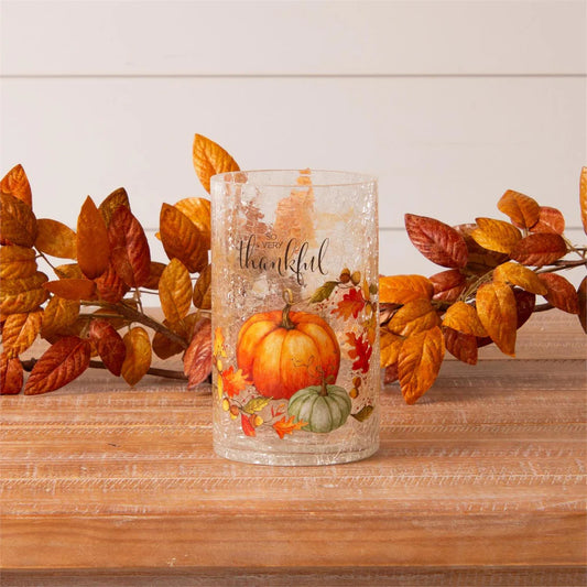 Crackle glass luminary with lights