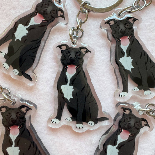 Pit Bull, Staffy (black) Keychain
