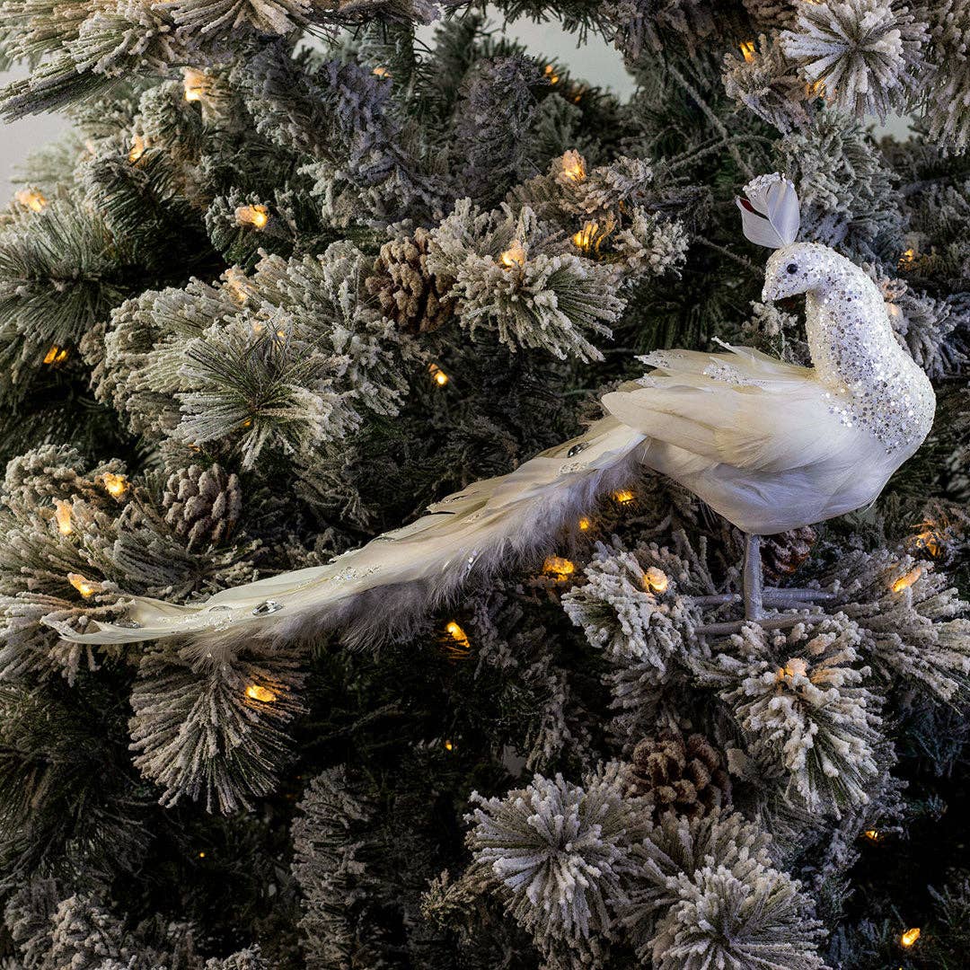 White Peacock Ornament: 15"