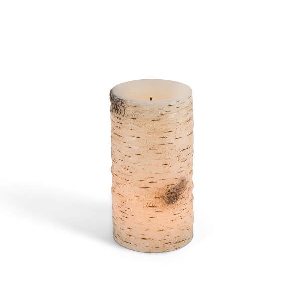 3-Inch-by-6-Inch Wax Glow Wick® Birch LED Pillar Candle With Timer Feature, Bisque