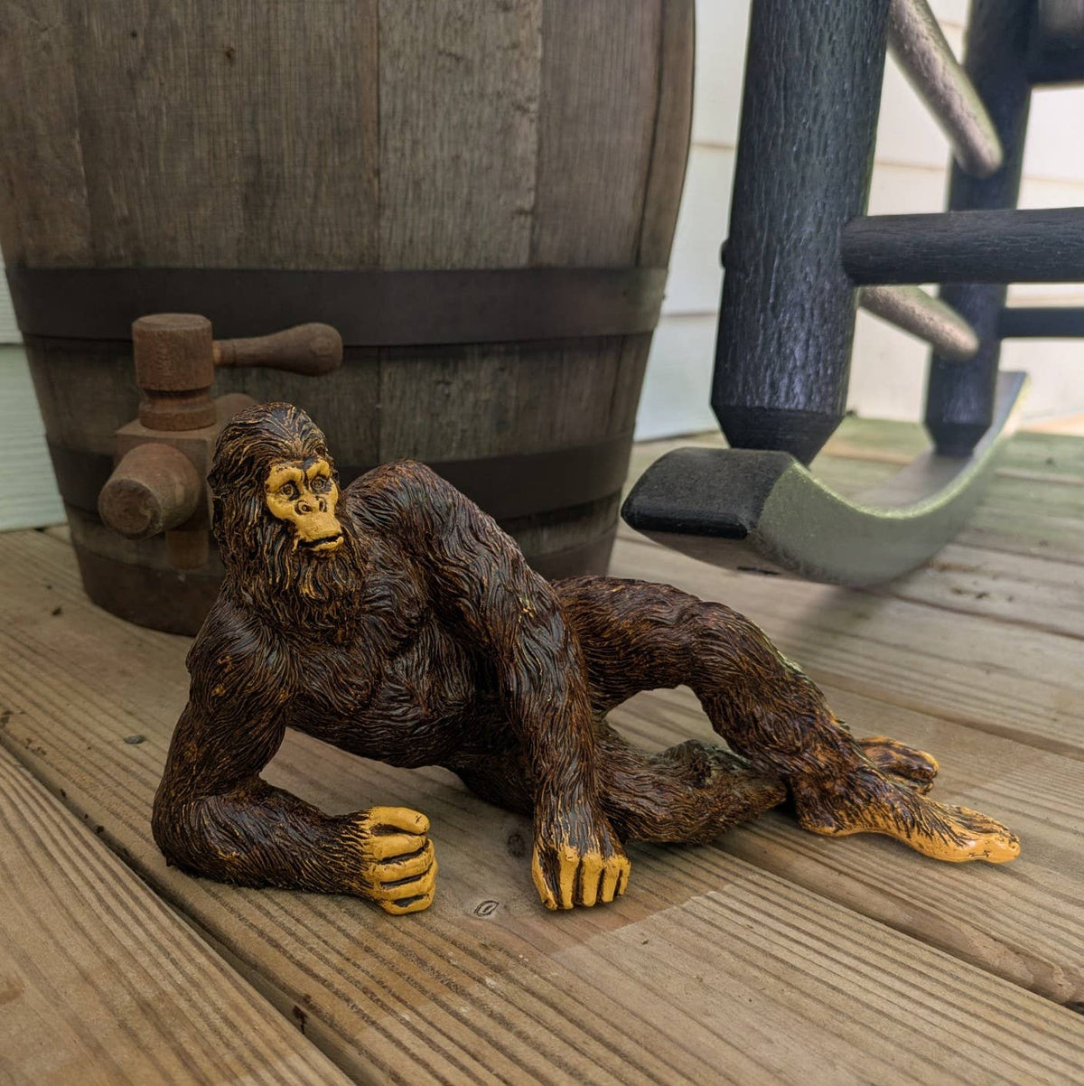 Lying Bigfoot Heart-throb Sasquatch Statue 10 inch Long: Natural