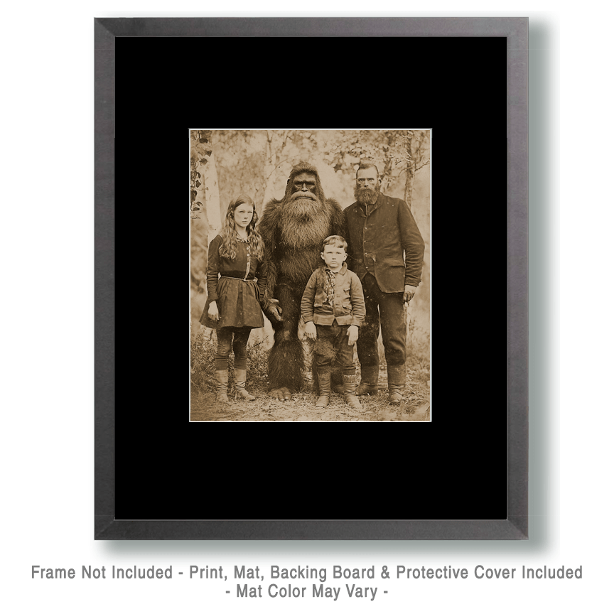 Family Portrait - Bigfoot and Sasquatch Wall Art Prints – 8″x10″ Artwork in 11″x14″ Mat